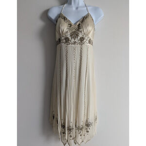 Vintage Cache Silk Dress Womens 4 Fairy Babydoll Angel Y2K Boho Beaded Whimsical